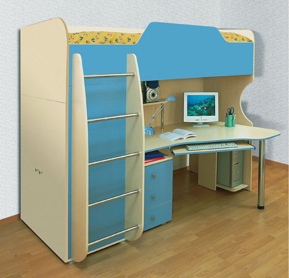 سرير بطابقين للأطفال مع طاولة