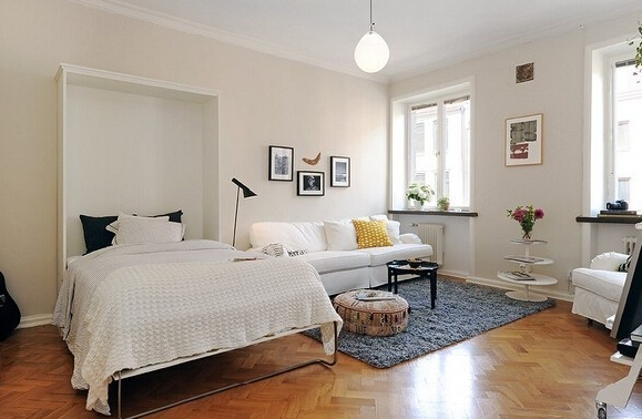 تقسيم غرفة النوم إلى مناطق أريكة وسرير