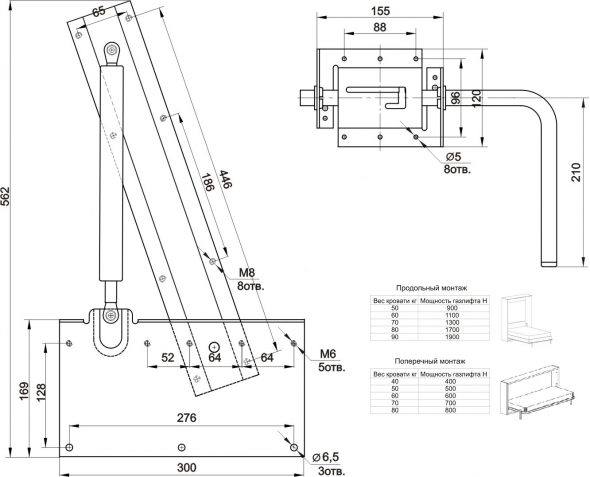 السرير مع آلية الرفع