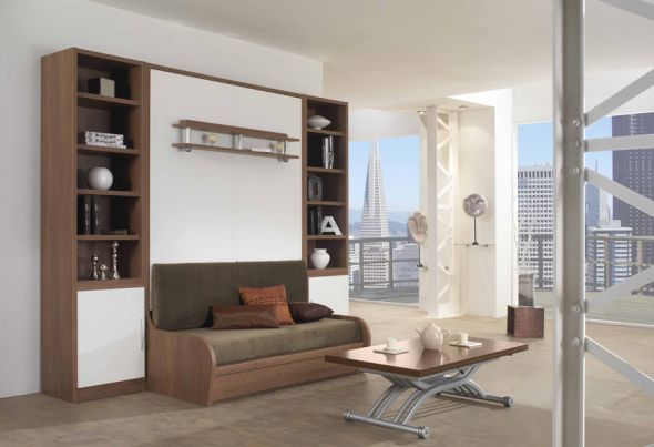 سرير قابل للطي مدمج في الخزانة بأريكة