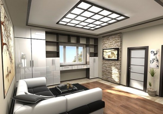 تلعب الخزانة الموجودة حول النافذة في الغرفة دور غرفة ارتداء الملابس وخزانة.