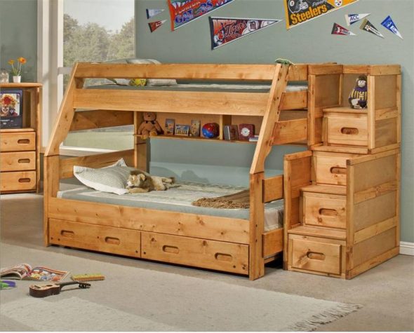 سرير بطابقين مع أدراج