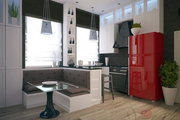 أريكة وبار في المطبخ