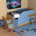 سرير للأطفال علية مع سطح طاولة منزلق