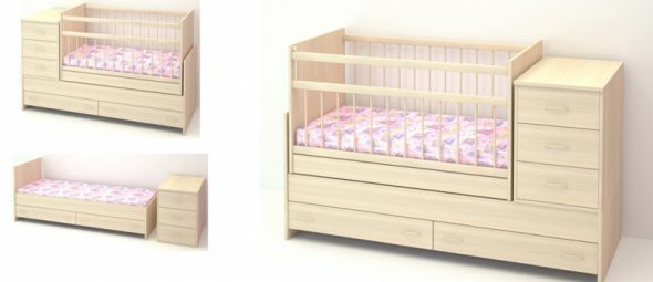 سرير الطفل المحولات في الزهور الزاهية