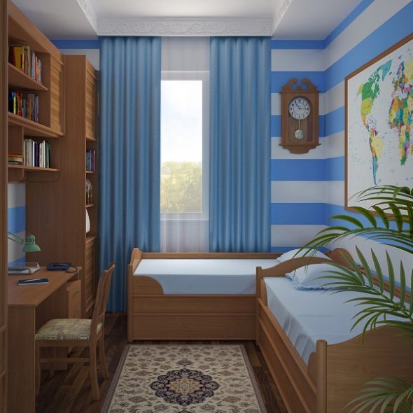 غرفة لشخصين مع خريطة على الحائط