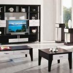 أثاث أسود في غرفة معيشة جيدة الإضاءة