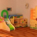 سرير الأطفال مع الشريحة والرفوف