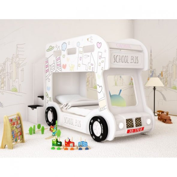 سرير بطابقين حافلة بيضاء