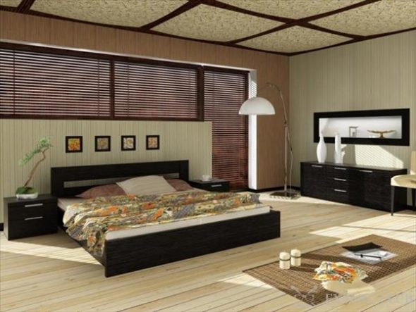 السرير من اللوح في غرفة النوم