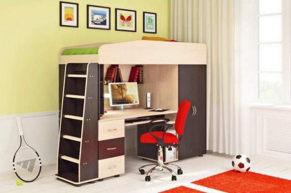 سرير علوي مع مساحة عمل