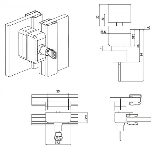قفل للخزانات المدمجة والأبواب المنزلقة