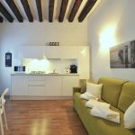 أريكة خضراء في المطبخ