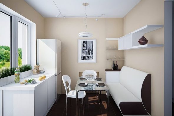 تصميم المطبخ 14 متر مربع مع أريكة