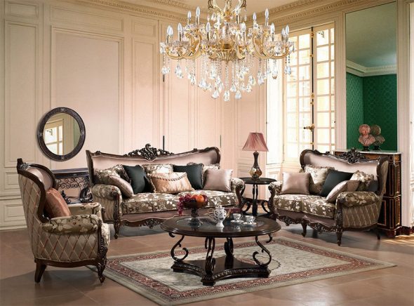 كرسي بذراعين مع أريكة على الطراز الإنجليزي