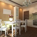 مطبخ مع أريكة مخططة خضراء