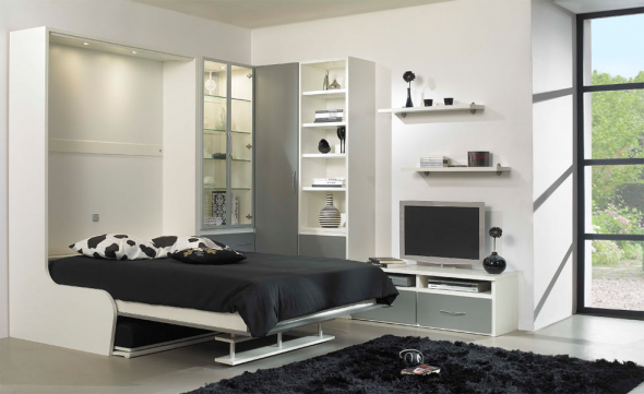 طي سرير أبيض أسود