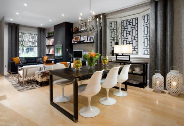 مزيج من الأرض المظلمة والسقف الداكن يقلل من ارتفاع الغرفة