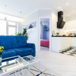 أريكة زرقاء في المثال الداخلي