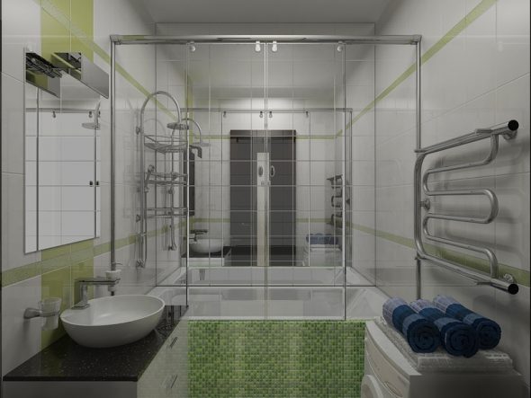 مرآة كبيرة على جدار الحمام