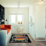 زاوية تصميم شقة من غرفة واحدة من 32 متر مربع. م.