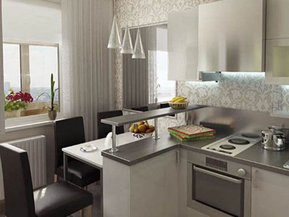 ترتيب غير عادي من الأثاث في مطبخ صغير