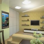 غرفة معيشة صغيرة مع مطبخ