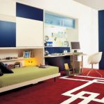 غرفة نوم مفروشة صغيرة مع سرير قابلة للطي لصبي