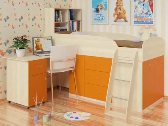 سرير مع طاولة تسحب للخارج