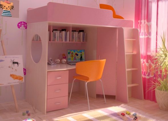 سرير علوي مع مساحة عمل في الطابق السفلي