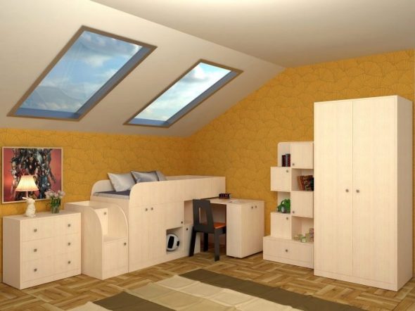 أثاث الأطفال في غرفة النوم في العلية