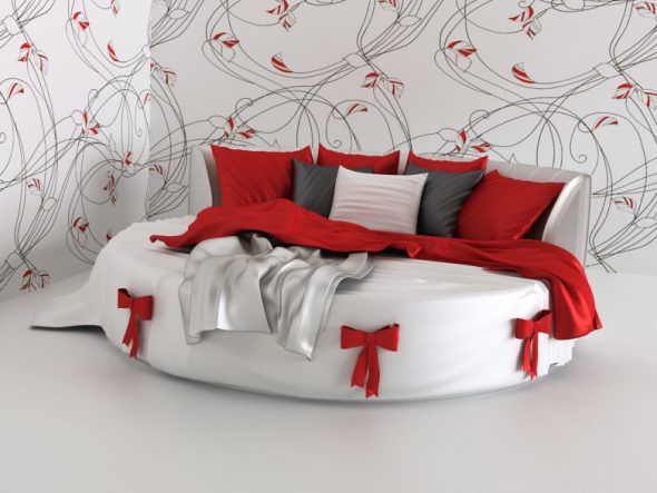 أريكة مستديرة جميلة بشكل خاص وتبدو عضوية في غرفة فسيحة