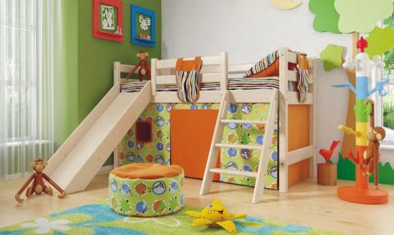 سرير سونيا منخفض مع سلم مائل وتلة