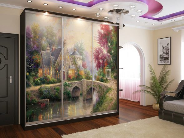 خزانة ملابس انزلاقية مع طباعة الصور