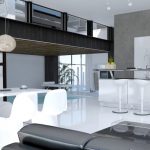 أسلوب التكنولوجيا الفائقة في المطبخ منطقة لتناول الطعام