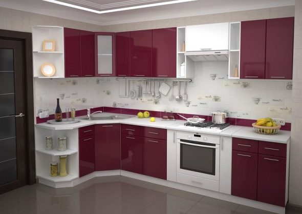 مطبخ الزاوية مع فرن مدمج في الجدول