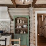 بوفيه أخضر على الطراز الريفي في المطبخ