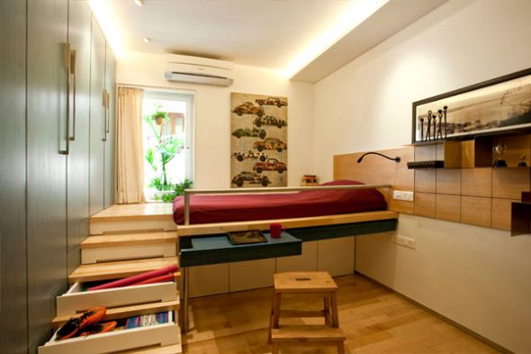 سرير المنصة مع الدرج