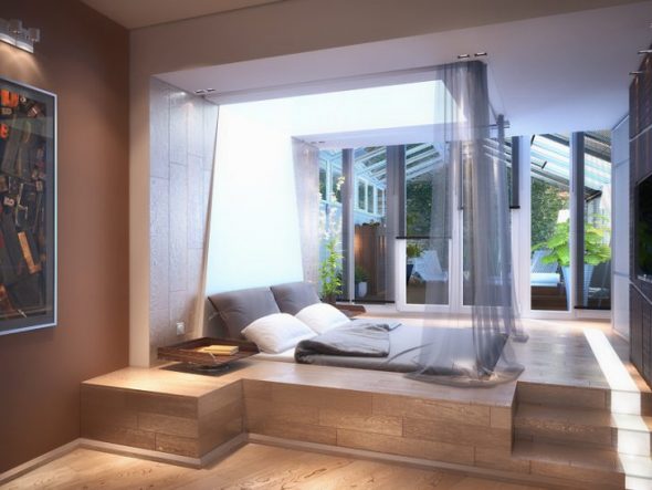 المنصة السرير مع مرسى النوم على القمة