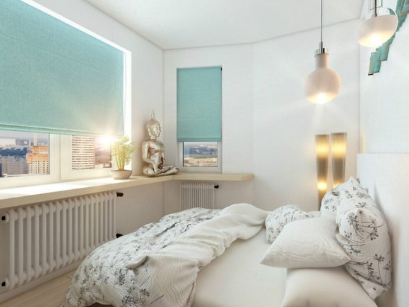 غرفة نوم صغيرة مصنوعة باللون الأبيض