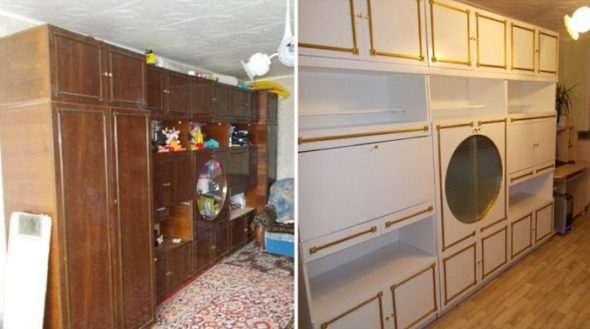 الجدار في غرفة المعيشة قبل وبعد