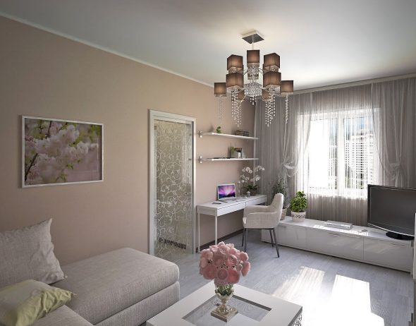 غرفة معيشة مريحة بألوان ناعمة