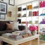 غرفة المعيشة وغرفة النوم مفصولة رفوف