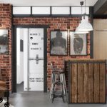 غرفة معيشة على طراز لوفت داخلية مع أثاث منزلي