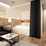 السرير على المنصة في غرفة المعيشة المتخصصة في الطراز الحديث