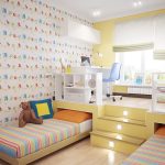 المنصة مع أسرة قابلة للطي ، ورفوف ومكاتب