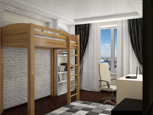 سرير خشبي تحت السقف