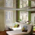 سقف كاذب مع عناصر المرآة في غرفة المعيشة