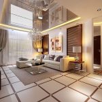 لوحة مرآة من لوحات كبيرة على سقف غرفة المعيشة