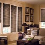 ستائر من الخيزران في غرفة المعيشة في الزاوية